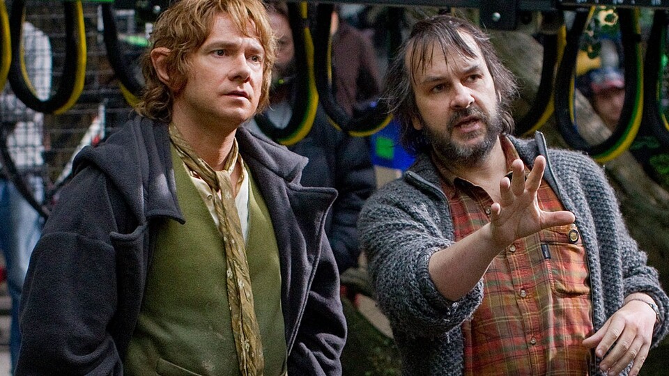 Regisseur Peter Jackson im Gespräch mit Bilbo-Darsteller Martin Freeman