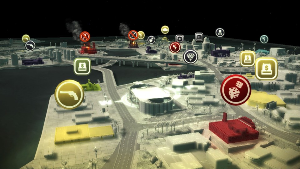 Auf der hübschen 3D-Karte der Stadt planen wir Eroberungen und verwalten unsere Gebäude.