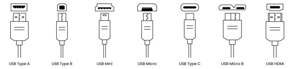 Eine Übersicht der gängigen USB-Stecker. (Quelle: Adobe Stock Vector Jungle)