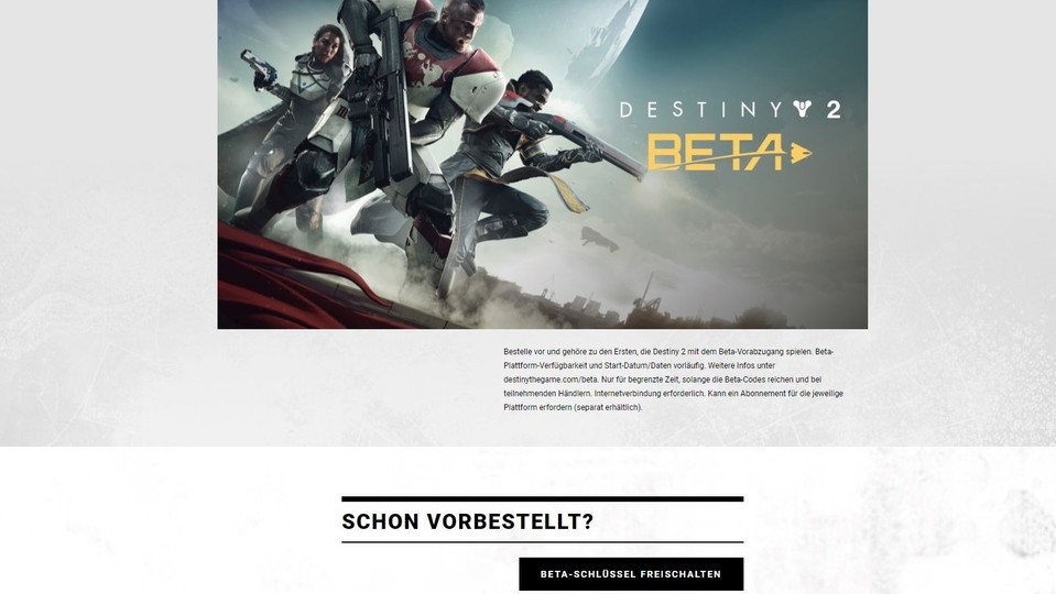 Die offizielle Website von Destiny 2 macht schnell deutlich, was das vorherrschende Ziel der Beta ist.