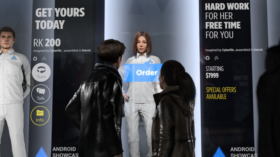 In Detroit: Become Human können Menschen verschiedene Androiden kaufen, um diverse Aufgaben zu erfüllen und Bedürfnisse zu stillen. Sex gehört mitunter ebenfalls dazu sowie der generelle Ersatz für einen menschlichen Partner. (Bildquelle: Quantic Dream)