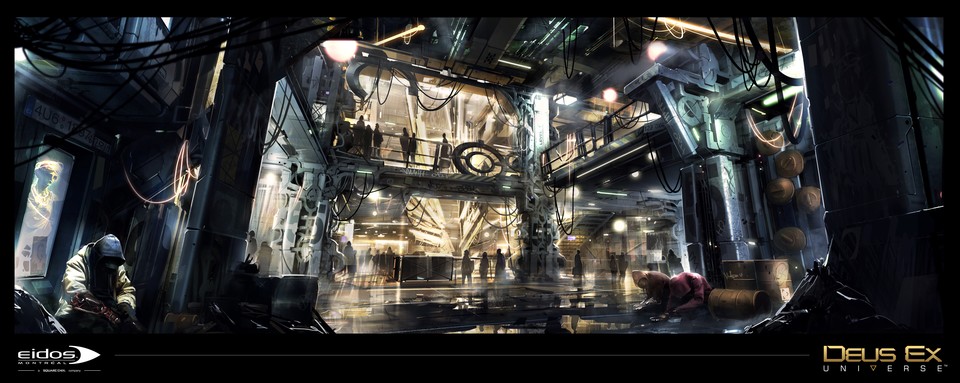 Eine erste Konzeptzeichnung zu Deus Ex: Universe zeigt die dystopische und dunkle Vision des Entwicklerteams für das geplante PC- und Next-Gen-Konsolenspiel.