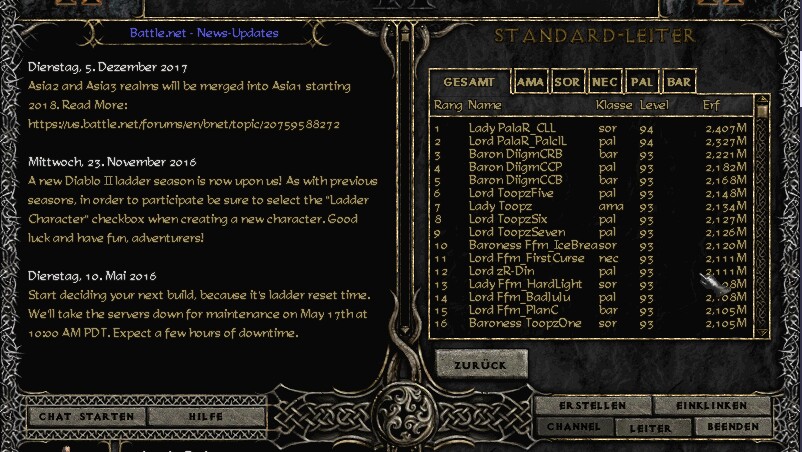 Wie einst in Warcraft 3 hat auch Diablo 2 eine Rangliste, mit Reforged ist die Leiter bei WC3 aber verschwunden. 