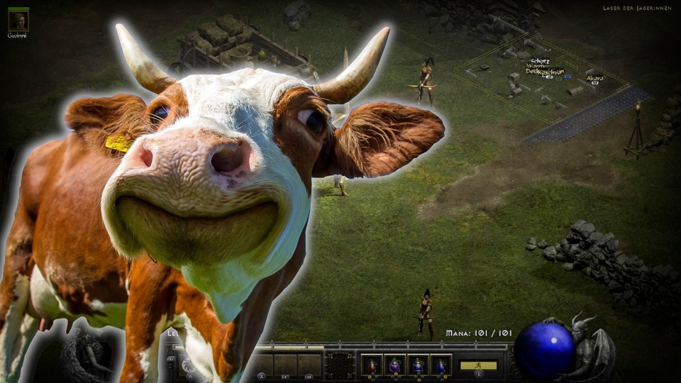 Lasst euch von dem freundlichen Gesicht nicht in die Irre führen - die Kühe in Diablo 2 Resurrected wollen euch ans Leder!