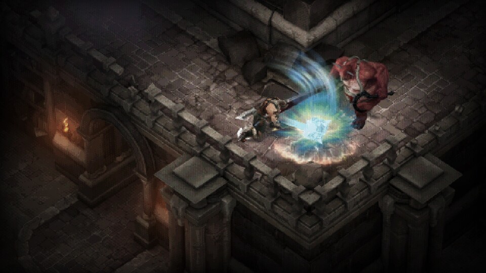 Der Kampf gegen den Butcher fällt im Retro Dungeon von Diablo 3 ein wenig klassischer aus, als im Hauptspiel. Dort bekämpft ihr das Ungetüm in einer riesigen Arena. 