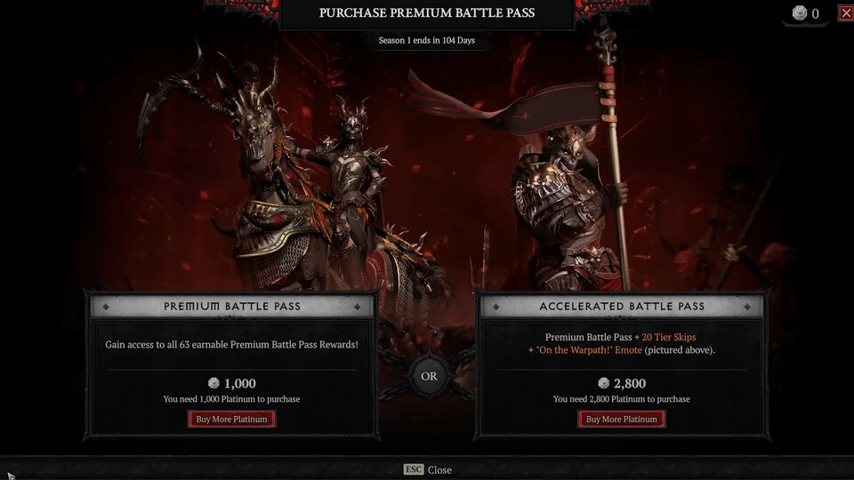 Den Battle Pass kauft ihr ingame mit der Premium-Währung von Diablo 4.