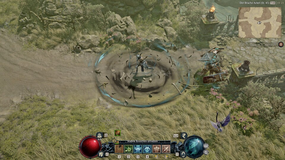 Nachdem ihr die Gegner verflucht habt, geht das Schadensfest mit einem deftigen Knochensturm los.