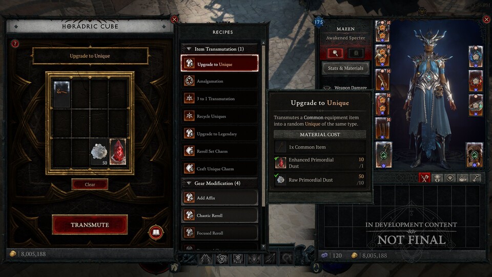 Zwölf Slots stehen für Crafting-Zutaten bereit, um mit dem Horadrim-Würfel einzigartige Gegenständen herzustellen oder neue Affixe zu verteilen.