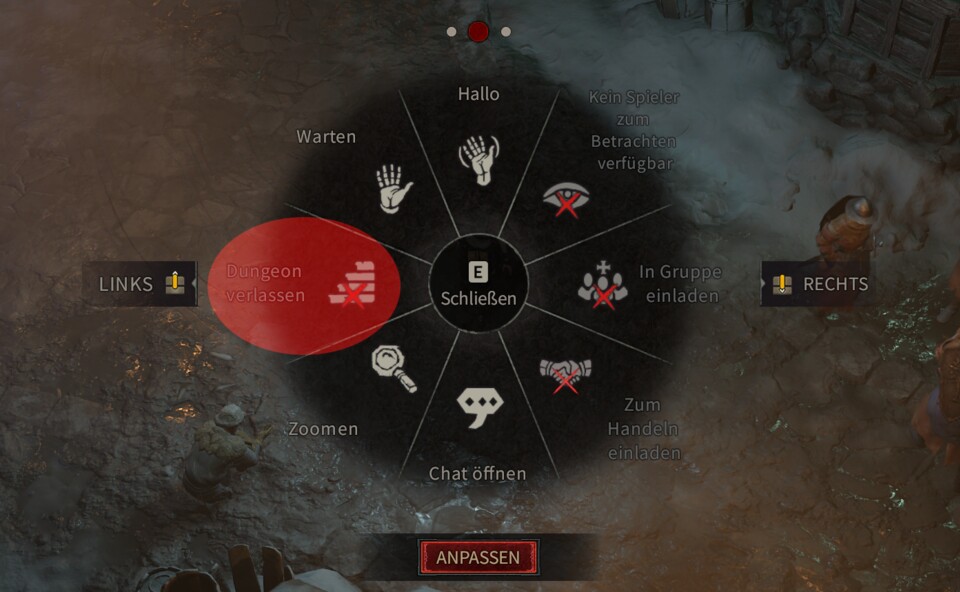 Das Aktionsrad ist die schnellste Methode, um ein Dungeon zu verlassen.