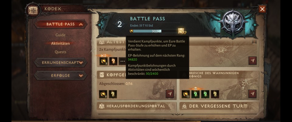 هناك كومة من الخبرة لكل مستوى Battle Pass في Diablo Immortale.