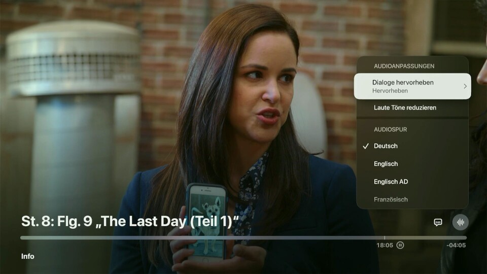 Wenn ihr das Problem mit leisen Dialogen mitten in einer Serie feststellt, könnt ihr die Funktion auch über das Wiedergabe-Menü aktivieren.