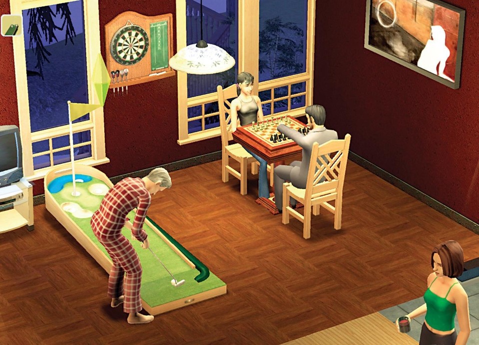 Bei Minigolf und Schach entspannen sich die Sims und verbessern dabei ihre Charakterwerte.