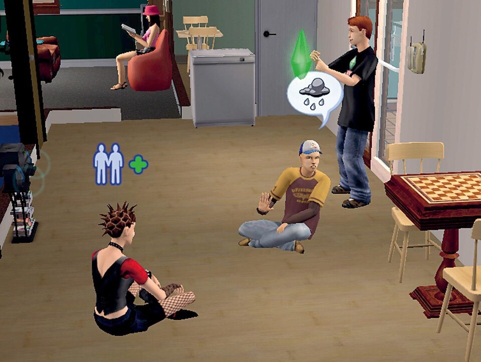 Sim-Studenten unterhalten sich auch gerne auf dem Boden.
