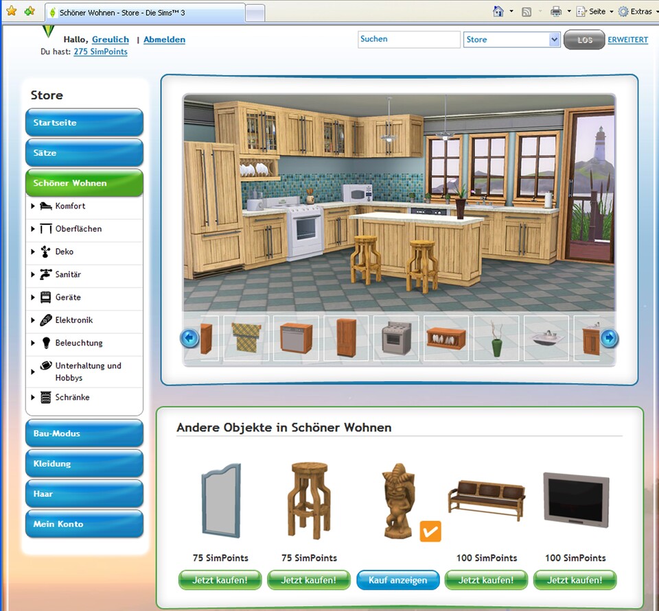 Das Kernstück des Online-Netzwerks ist der Sims-Store, in dem Sie gegen echtes Geld neue Gegenstände für Ihren virtuellen Haushalt kaufen können.