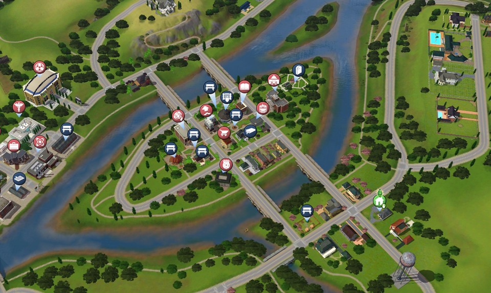 Die neue Stadt Riverview ist anders gestaltet als Sunset Valley und beheimatet neue Familien in neuen Wohnhäusern.
