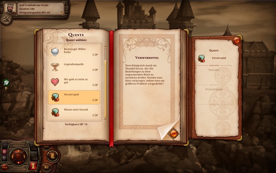 Das Spiel bietet eine Auswahl zufälliger Quests, von denen wir eine aussuchen.
