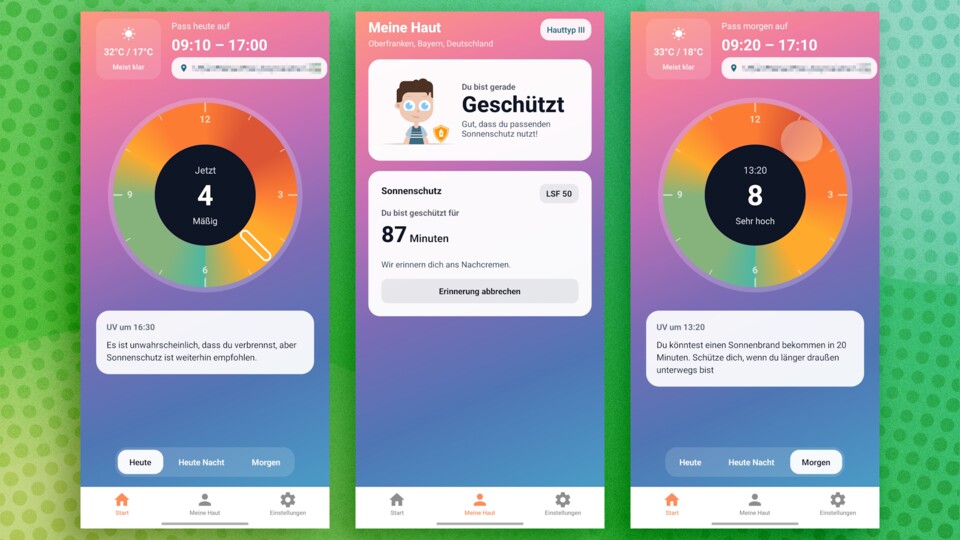 Die Haut einzucremen ist besonders wichtig – vor allem im Sommer. Mit UVLens kann ich mir den aktuellen UV-Index anzeigen lassen. (Bildquelle: GameStar Tech Aaron Hofmann)