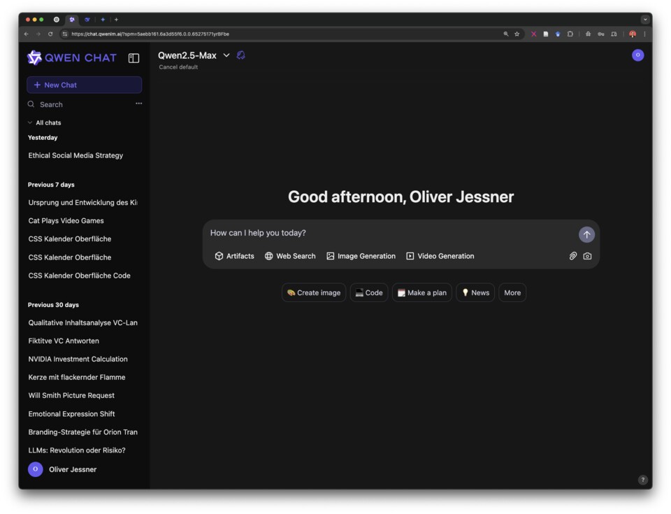 Die Web-Oberfläche von Qwen