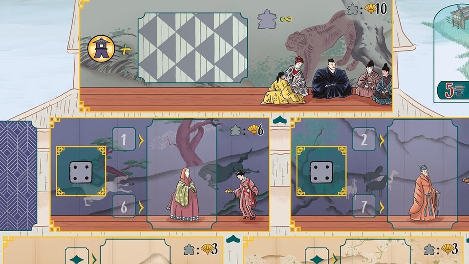 Das Spielbrett ist ganz im Stil des feudalen Japans illustriert.