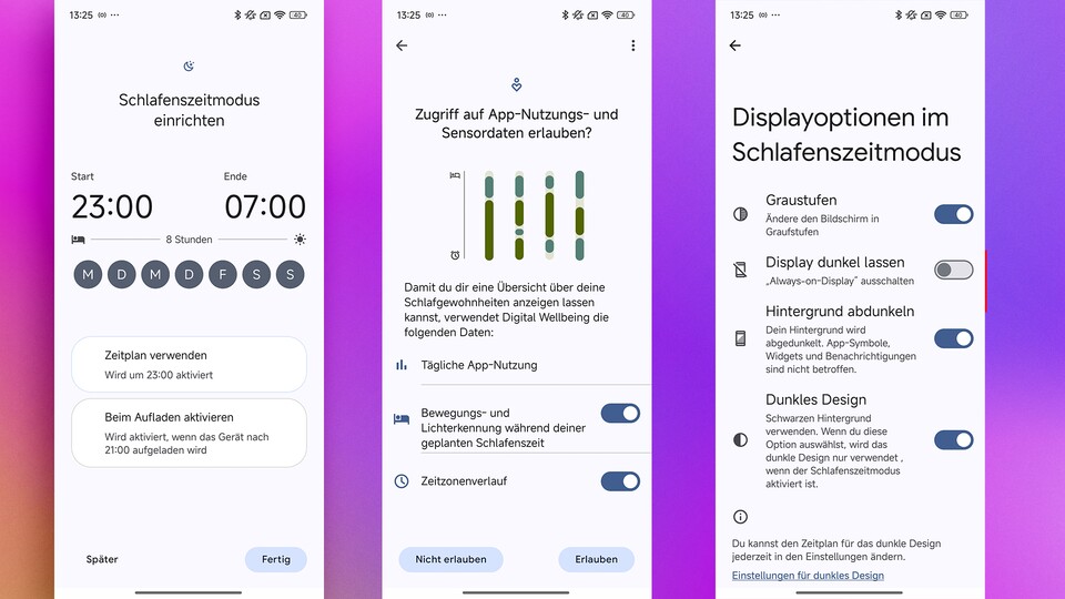 Der Schlafenszeitmodus bietet verschiedene Optionen für die Smartphone-Nutzung am Abend. (Bildquelle: GameStar Tech)