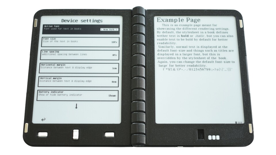 Wie bei anderen E-Readern lässt sich die Textdarstellung anpassen. (Bildquelle: Martijn den HoedCrowdsupply)