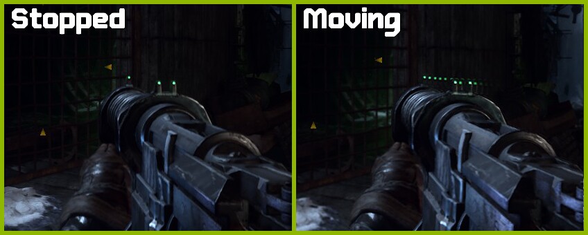 Im Beispiel von Nvidia seht ihr das Ghosting rechts an Kimme und Korn. (Bildquelle: Nvidia)