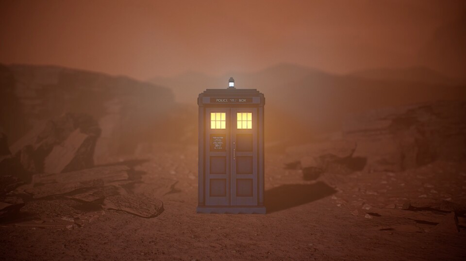 Die TARDIS - das Raumschiff des Doctors. Der Chamäleon-Schaltkreis zur Tarnung ist kaputt, deswegen verbleibt sie immer in Form einer Polizeinotrufzelle.