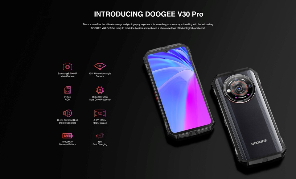 Die Features des Doogee V30 Pro im Überblick. (Bild: Doogee)