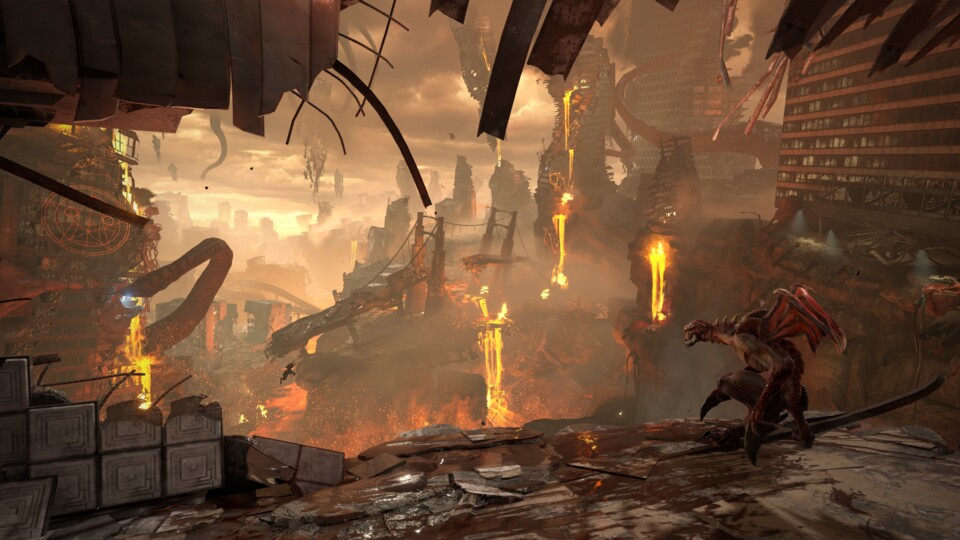 Wie der zweite Teil des id Software-Klassikers führt auch Doom Eternal den Spieler zur Erde, die von den Dämonen in ein dramatisches Höllen-Szenario verwandelt wurde.