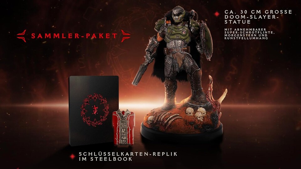 Das Highlight der DOOM: The Dark Ages Collectors Edition ist ohne jeden Zweifel die 30 cm große Statue des Doom-Slayers, die mächtig Eindruck in jeder Vitrine schindet!
