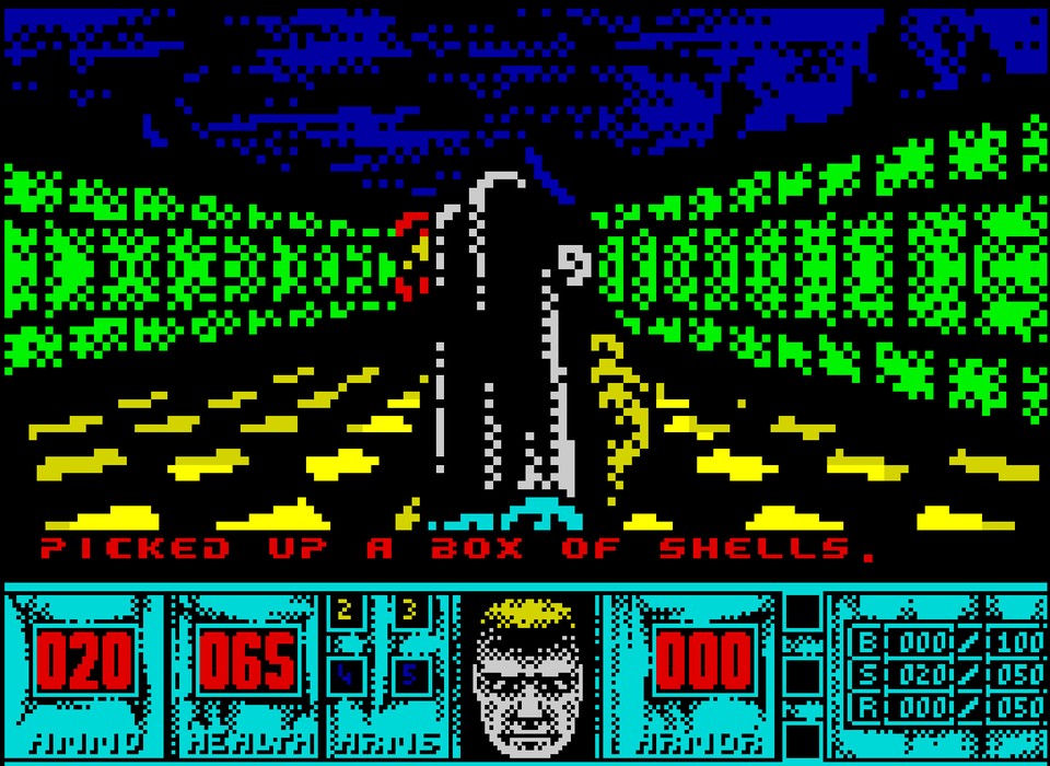 Das von zwei russischen Programmierern geschaffene ZX Spectrum-Demake von Doom schaffte es nicht über eine Demoversion hinaus. Immerhin ist die Nähe zur Vorlage deutlich erkennbar.