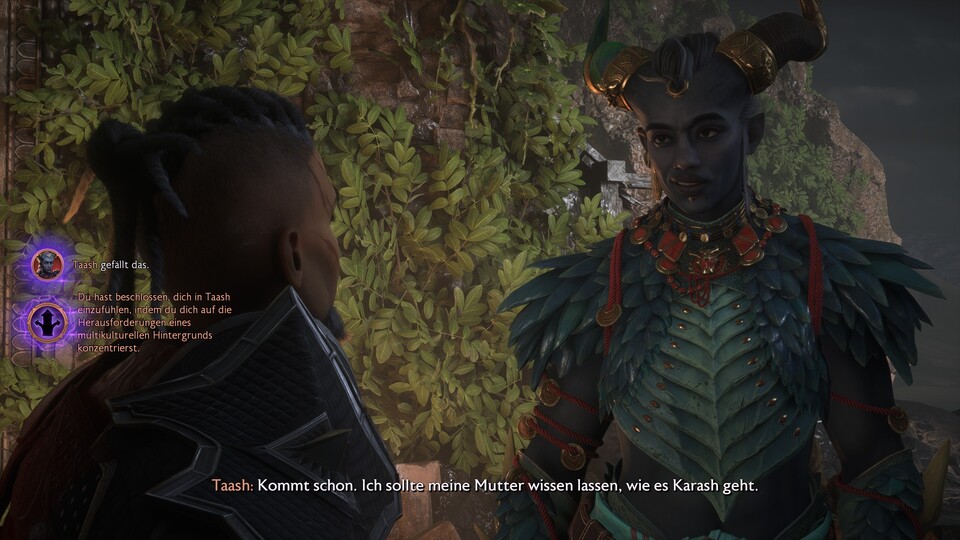 Der Weg zur Romanze ist lang, denn Taash macht im Laufe des Spiels eine bemerkenswerte Entwicklung durch.