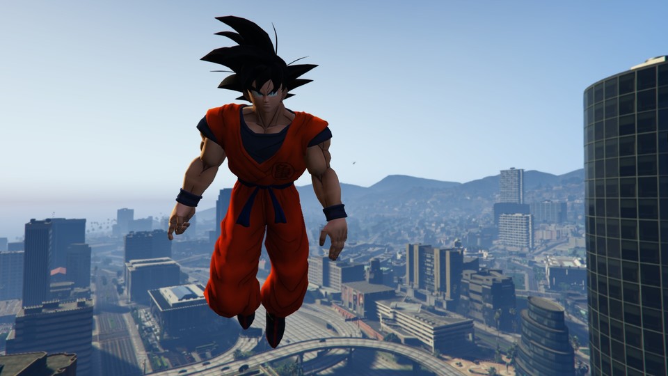Mit der richtigen Mod fliegen wir im Handumdrehen als Son Goku durch Los Santos.