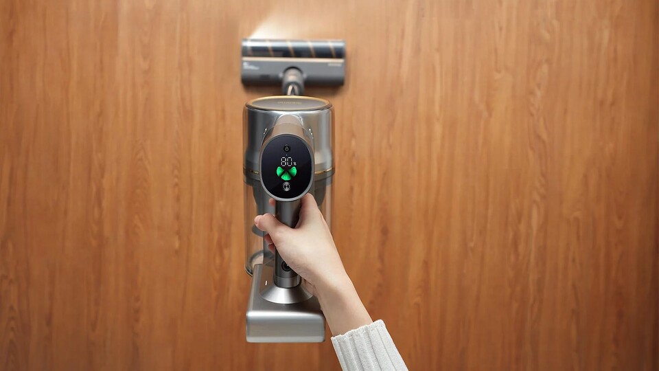 Der intelligente LED-Bildschirm des Dreame R20 zeigt den Reinigungsstatus in Echtzeit an und ermöglicht eine einfache Steuerung der Saugleistung und Modi.