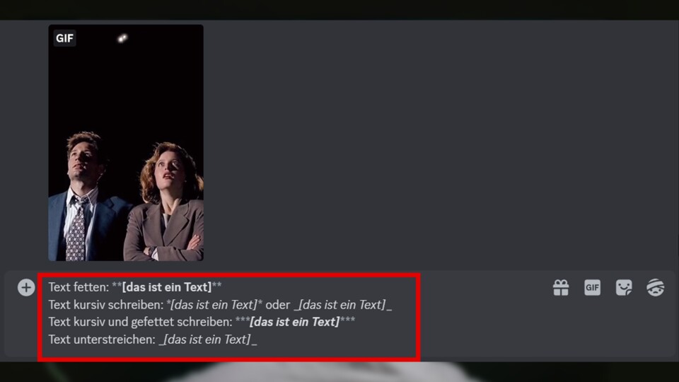So sehen eure formatierten Textnachrichten dann aus. Scully und Mulder haben wir nur zur allgemeinen Belustigung ergänzt.