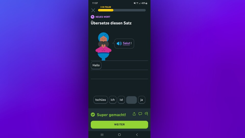 Die Duolingo-Lerneinheiten sind toll gestaltet und machen jede Menge Spaß!