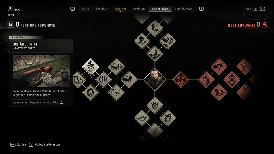 Während Kyle viele seiner alten Fähigkeiten behalten durfte, ist der Schädeltritt recht weit hinten im westlichen Baum vergraben. Dafür ist er aber auch besonders stark.