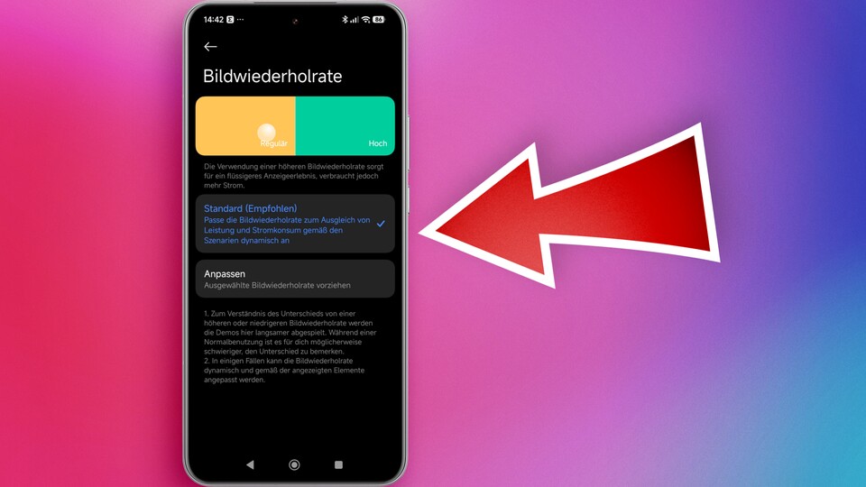Bei einigen Xiaomi-Handys ist die dynamische Bildschirmwiederholrate der Standard.