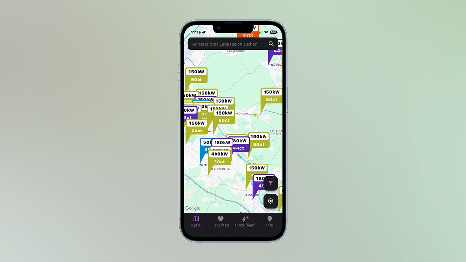 Ohne Ladekarte tanken? Die App Ad-Hoc-Map zeigt alle kompatiblen Säulen.