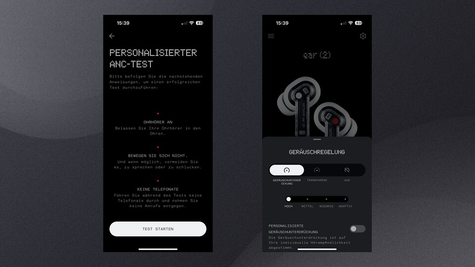 Weitere Optionen für ANC findet ihr in der Nothing X-App.