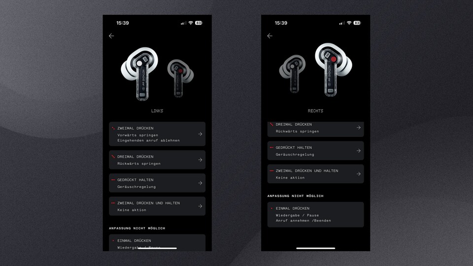Die Steuerung der Nothing Ear 2 lässt sich in der App anpassen.