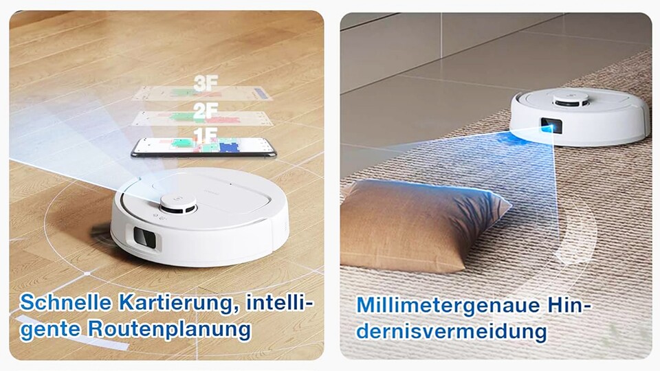Mit Turm und Frontkamera kann der DEEBOT mini so gut navigieren, wie einige Modelle aus weit höheren Preisstufen.