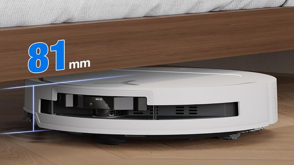 Mit nur 81 mm Durchmesser kann der ECOVACS DEEBOT T50 OMNI auch unter TV-Schrank, Bett und Co. problemlos saugen und wischen.