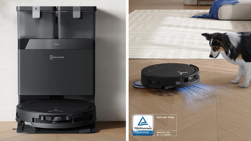 Der ECOVACS T50 OMNI Gen2 erkennt per Kamera auch Haustiere - und seine Bürste ist so gebaut, dass sich Haare nicht verheddern.
