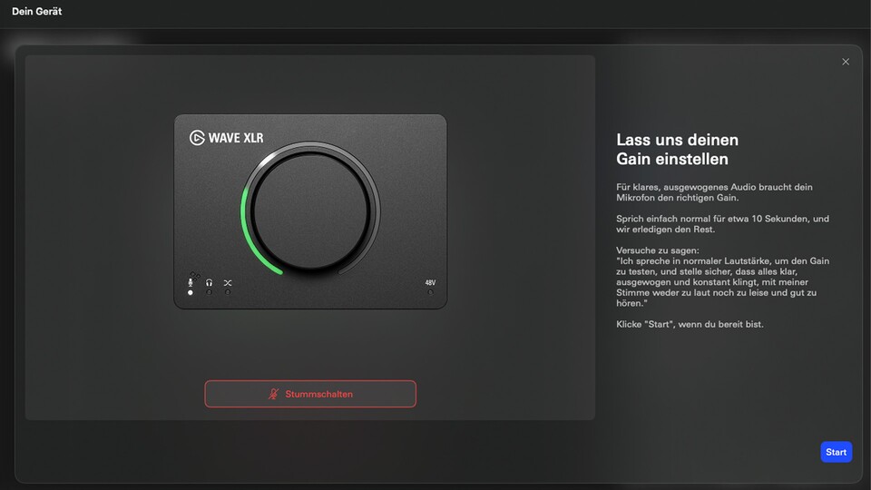 Der Pegel des Mikrofon lässt sich automatisch einstellen. Ihr solltet danach gegebenenfalls ein paar dB abziehen, um in der Nachbearbeitung etwas Spielraum zu haben. So vermeidet ihr Clipping.