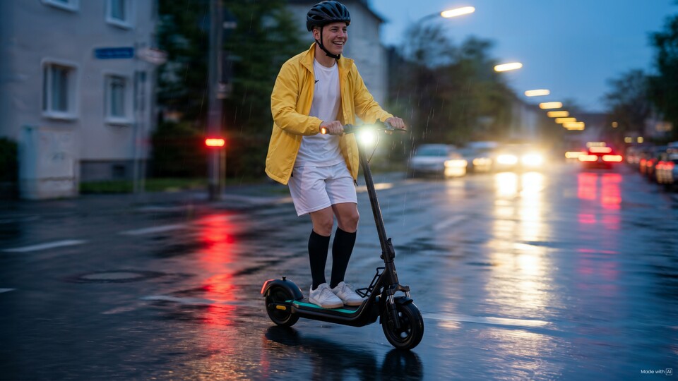 Eine gute Beleuchtung ist beim E-Scooter in der Nacht viel wert. (Bildquelle: Egret, Bild mit KI generiert)