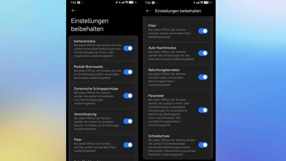 Hier sind alle Einstellungen, die die Kamera-App beibehalten kann. (Bildquelle: Duy Linh DinhGameStar Tech)