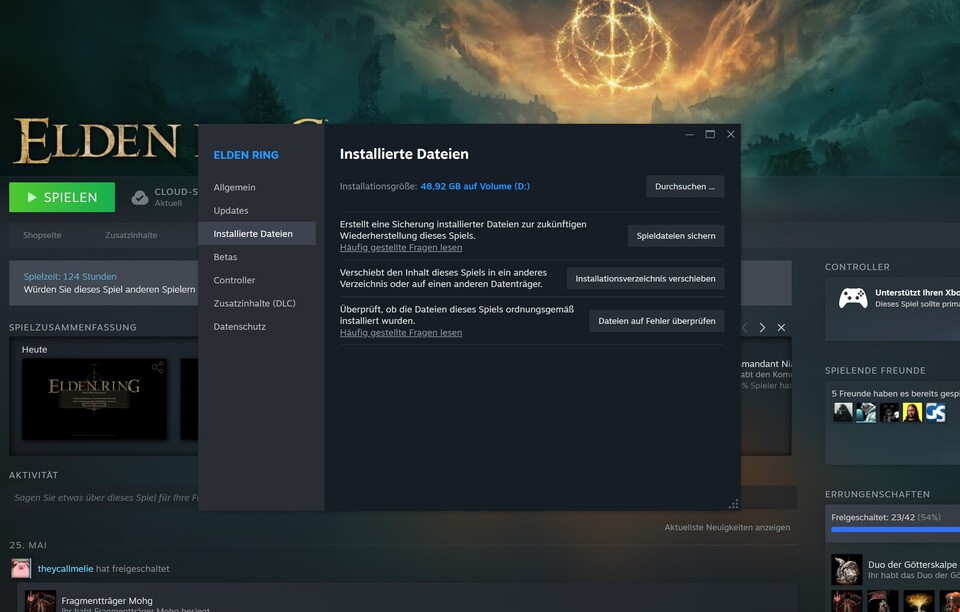 In diesem Fenster findet ihr auf Steam die Möglichkeit, die Spieldateien zu reparieren.