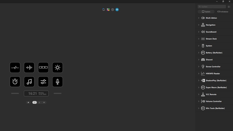On the right edge of the screen you can see your added plugins and select individual commands from them.