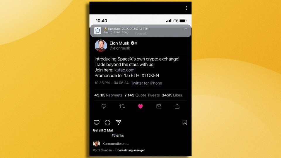 Zwei ihrer Follower haben den Post sogar mit einem Like versehen – warum auch immer.